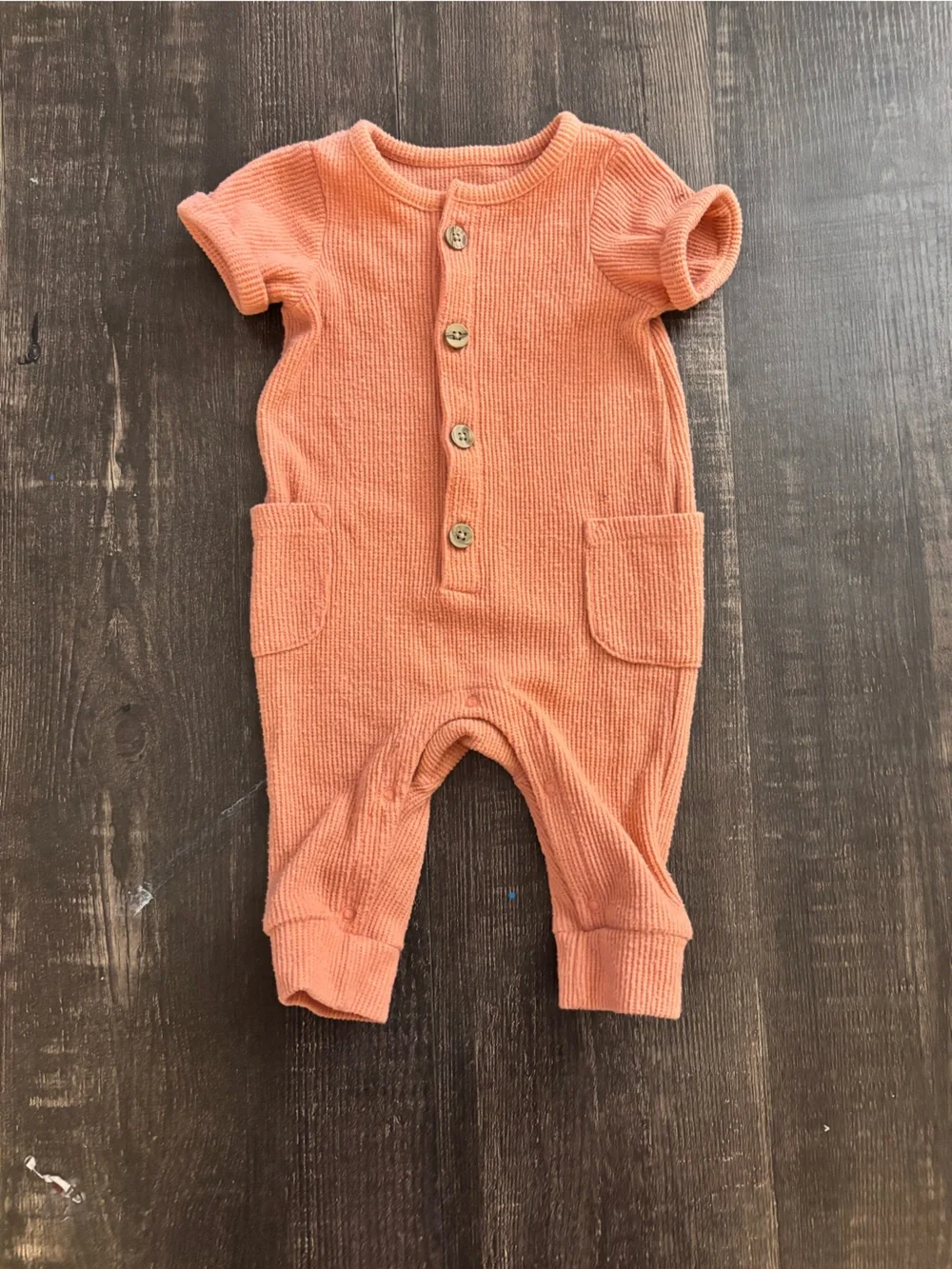 Cat & Jack Ribbed Button-Front One-Piece in Peach-Orange